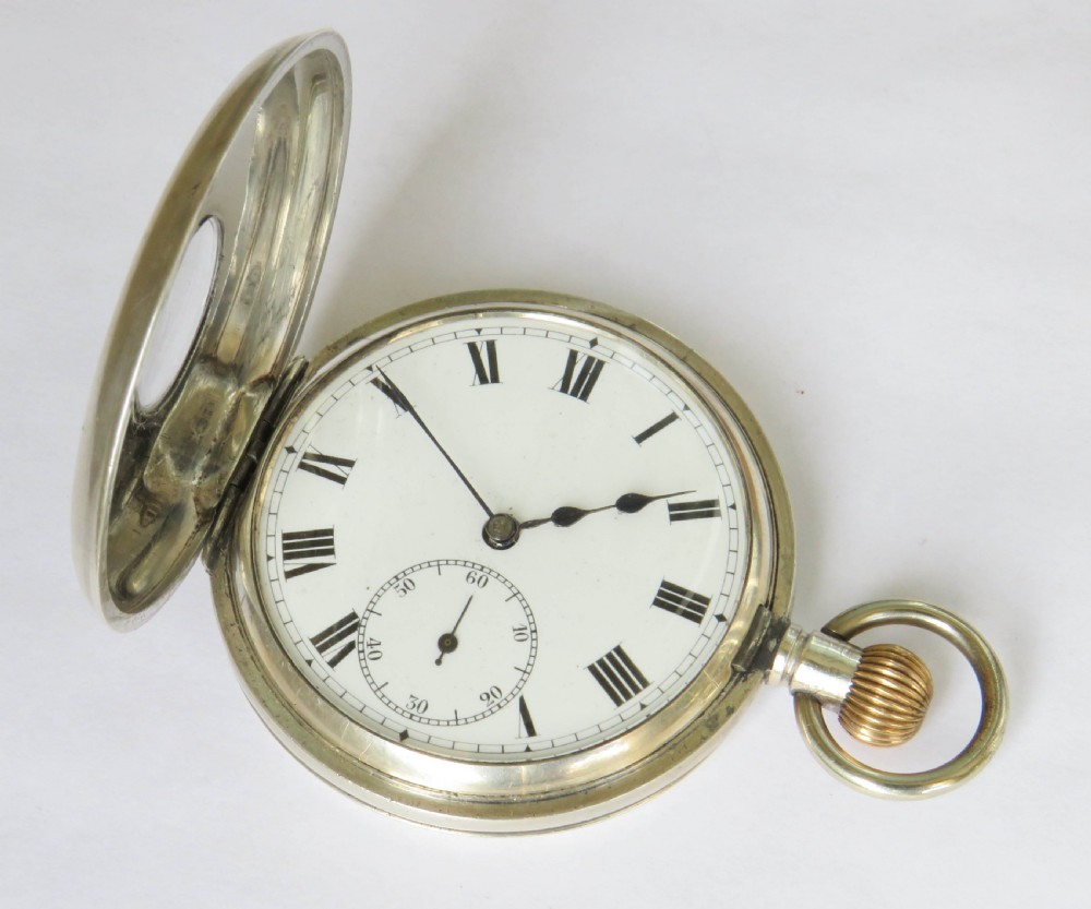 Antique silver half hunter pocket watch, 1919 View III