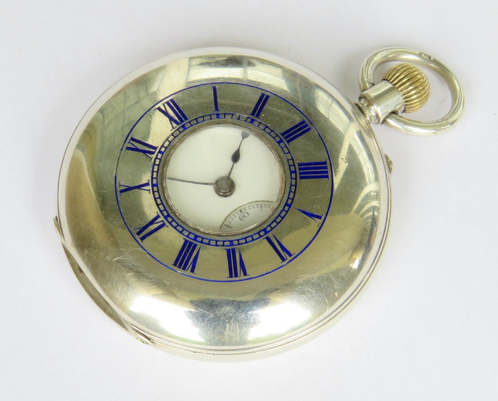 Antique silver half hunter pocket watch, 1887