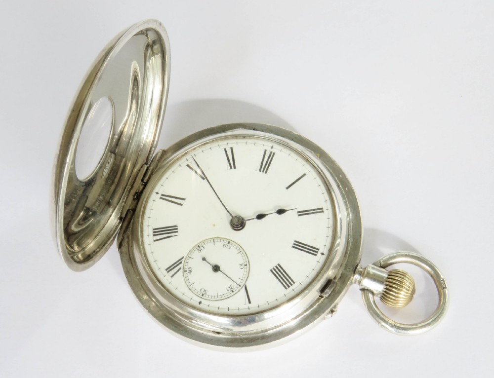Antique silver half hunter pocket watch, 1887 View II