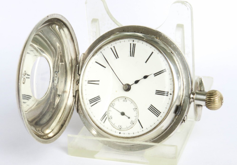 Antique silver half hunter pocket watch, 1887 View III