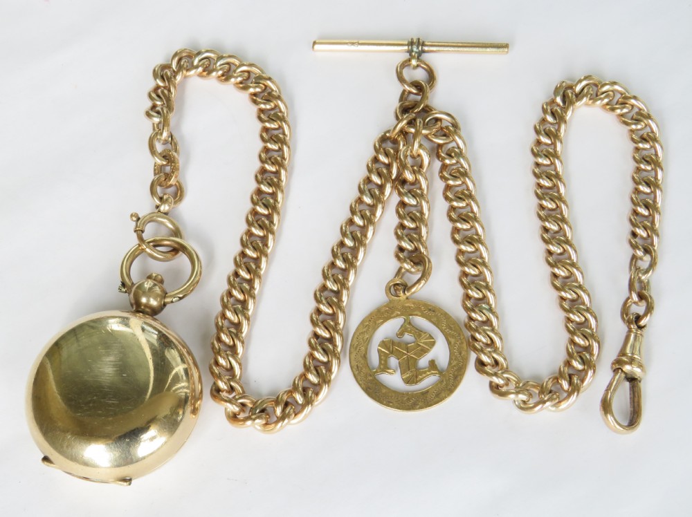 Antique 18ct rolled rose gold double watch chain & sovereign holder View II