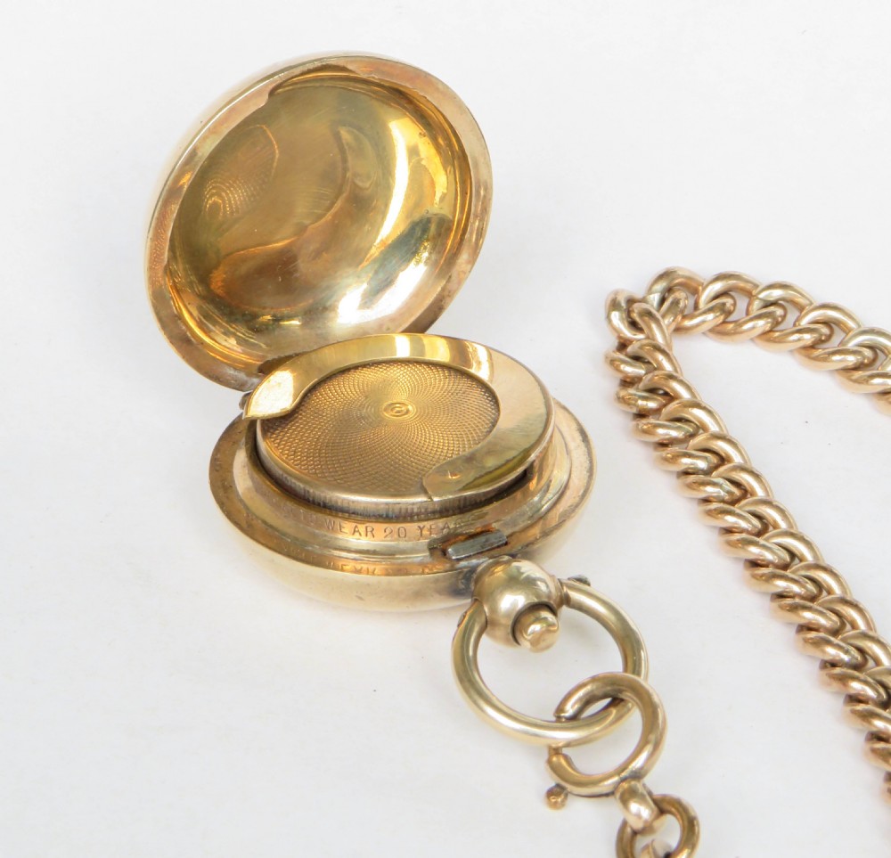Antique 18ct rolled rose gold double watch chain & sovereign holder View IV