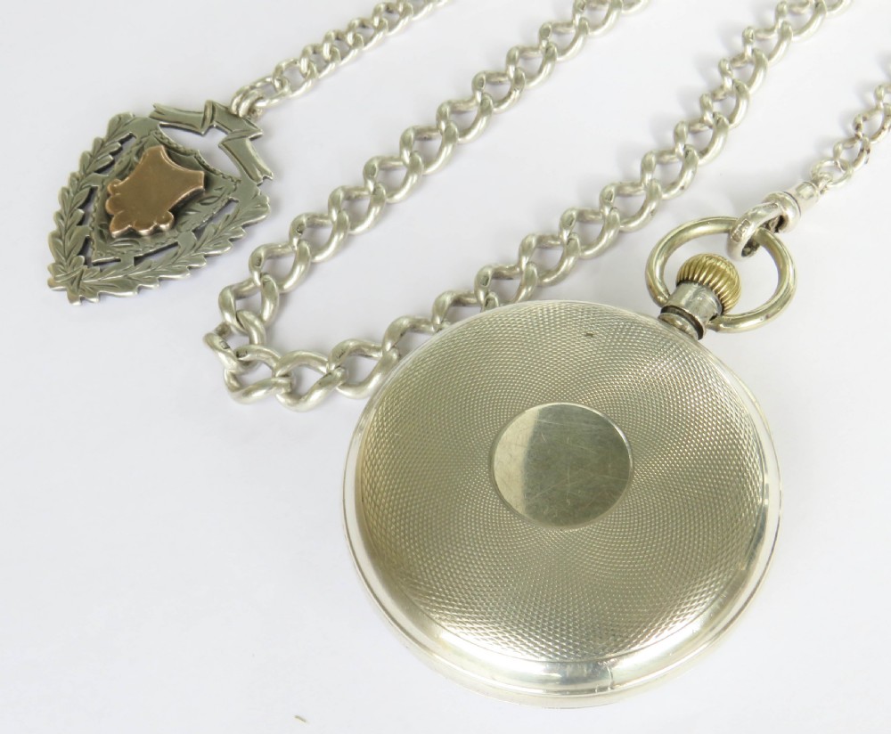 1930s silver Cyma pocket watch and chain View IV