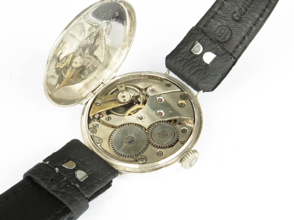 Gents antique silver trench watch, 1916 View III