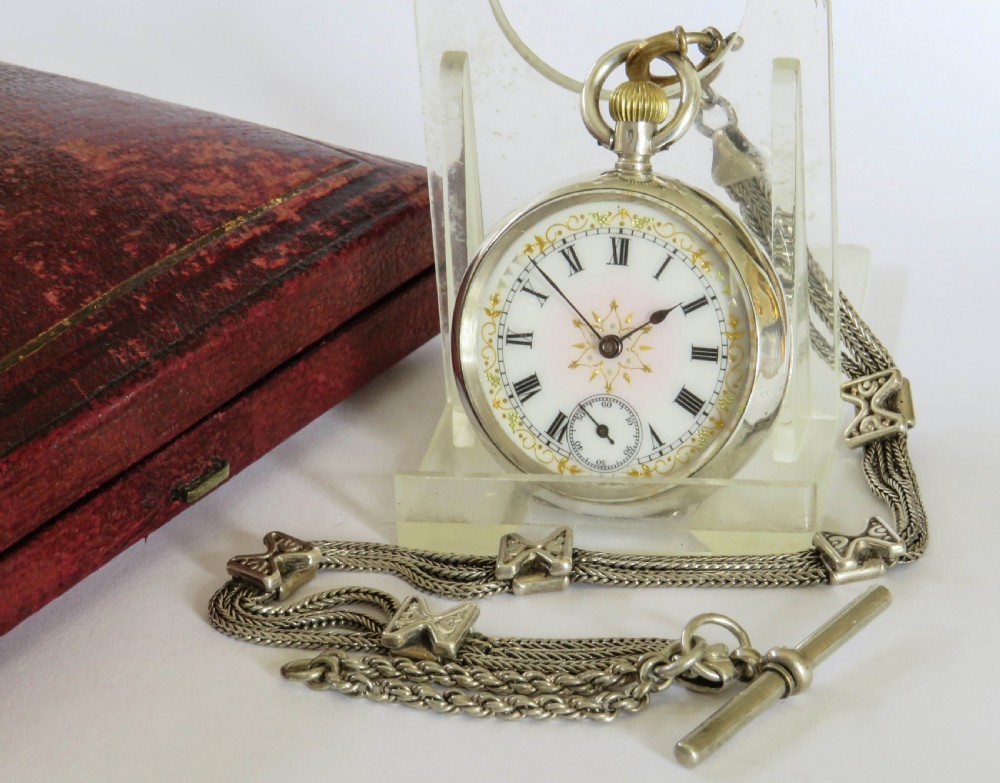 Antique silver Omega fob watch and chain