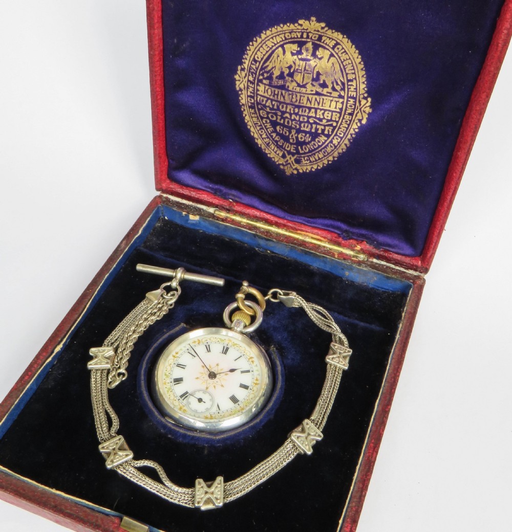 Antique silver Omega fob watch and chain View III