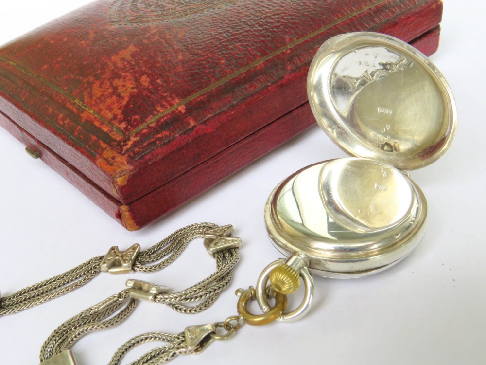 Antique silver Omega fob watch and chain View V