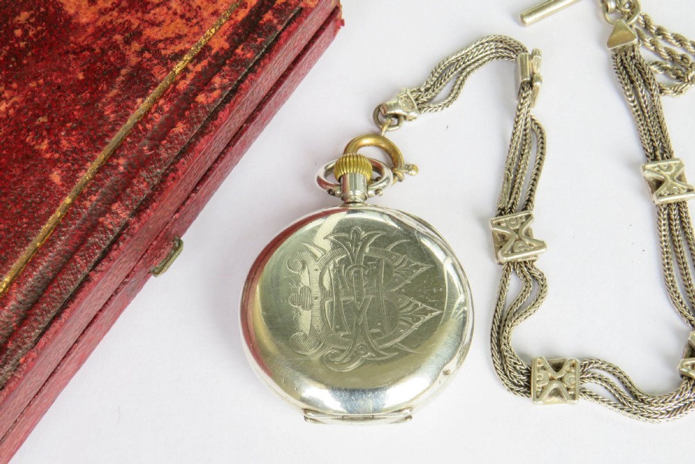 Antique silver Omega fob watch and chain View VI