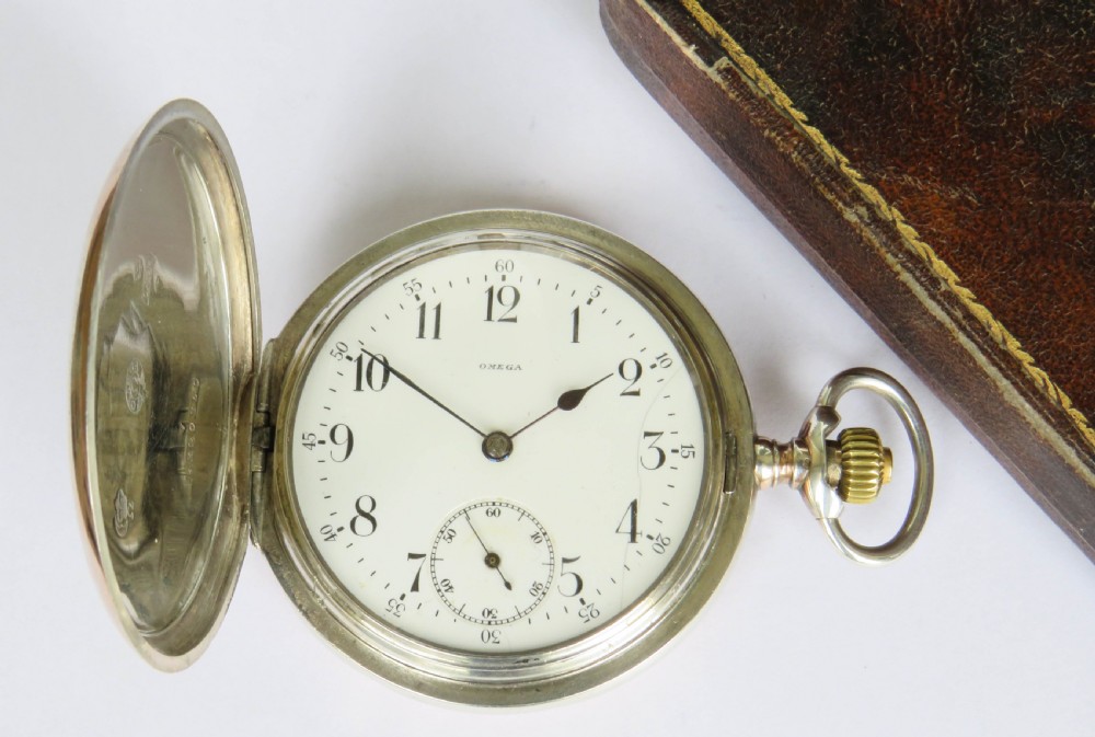 Antique Omega silver full hunter pocket watch View II