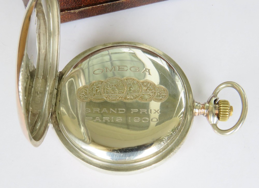Antique Omega silver full hunter pocket watch View III