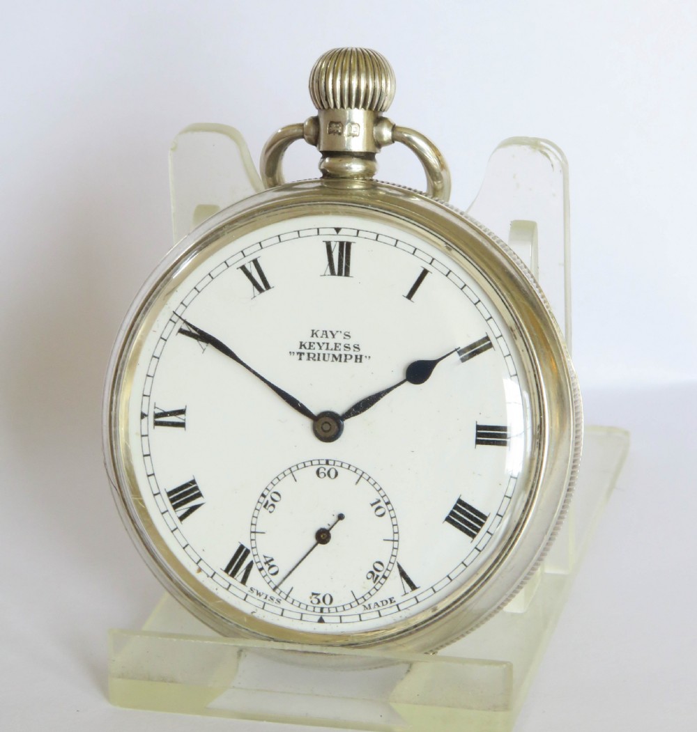 1929 silver Kays Keyless “Triumph” pocket watch