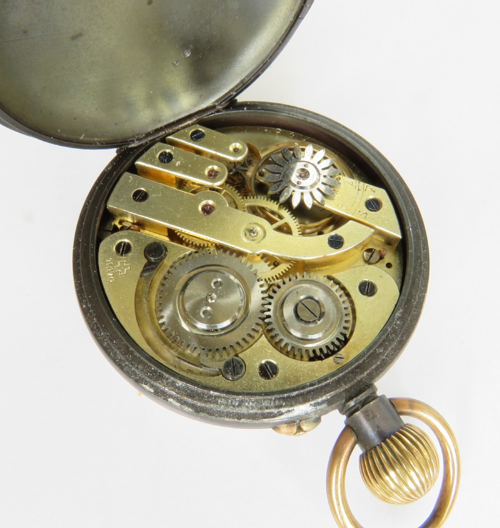 Antique gun metal calendar pocket watch View V
