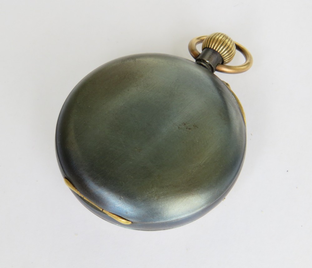 Antique gun metal calendar pocket watch View VI