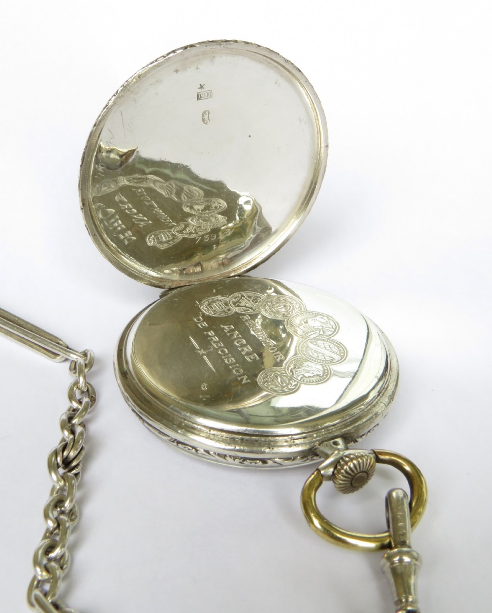 Silver Art Deco pocket watch and chain View IV