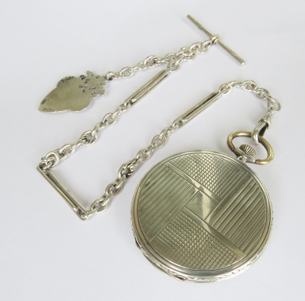Silver Art Deco pocket watch and chain View VI