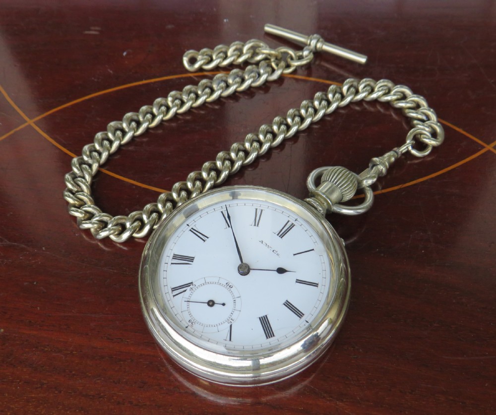 Antique Waltham Bond Street pocket watch & chain View II
