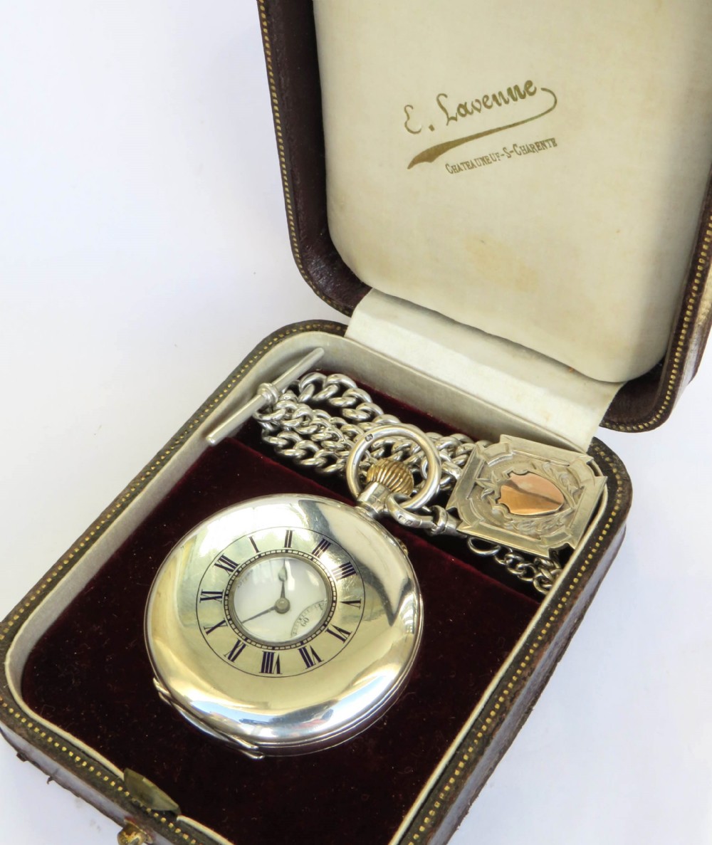Antique silver half hunter pocket watch and chain