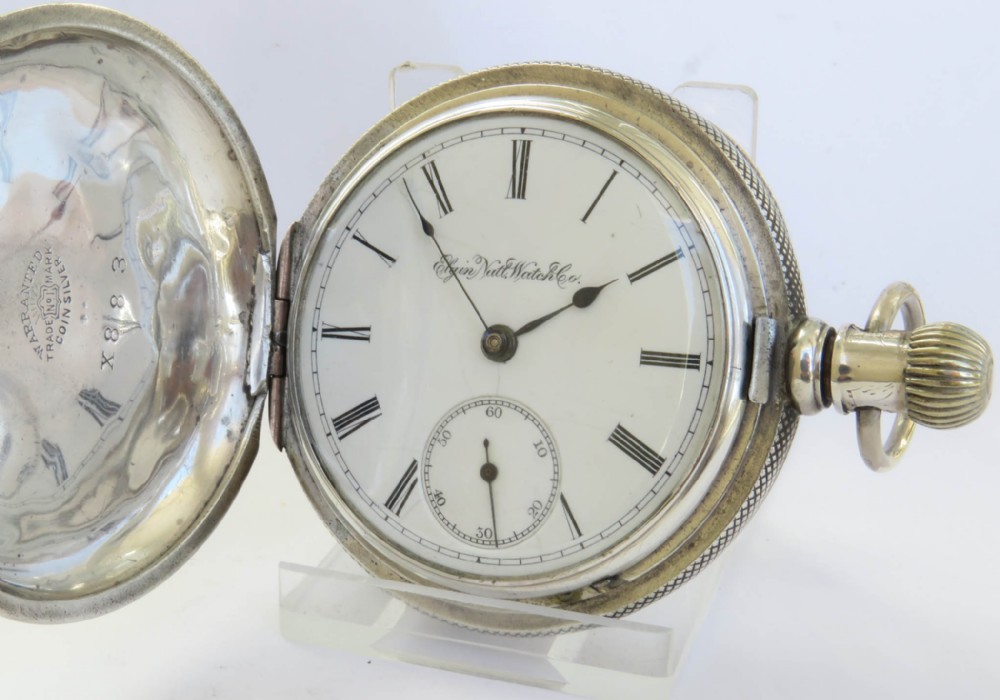Antique silver Elgin pocket watch, 1889