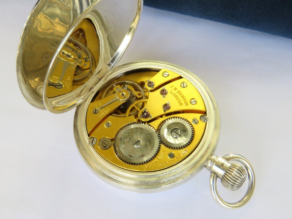 Antique silver Revue half hunter pocket watch for J W Benson View IV
