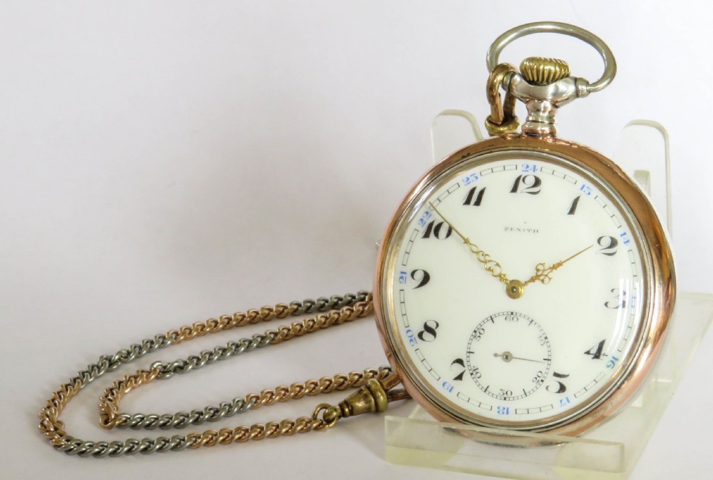Antique silver Zenith pocket watch and chain