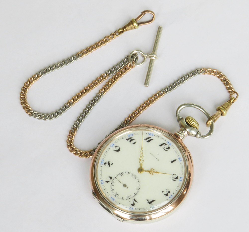 Antique silver Zenith pocket watch and chain View II