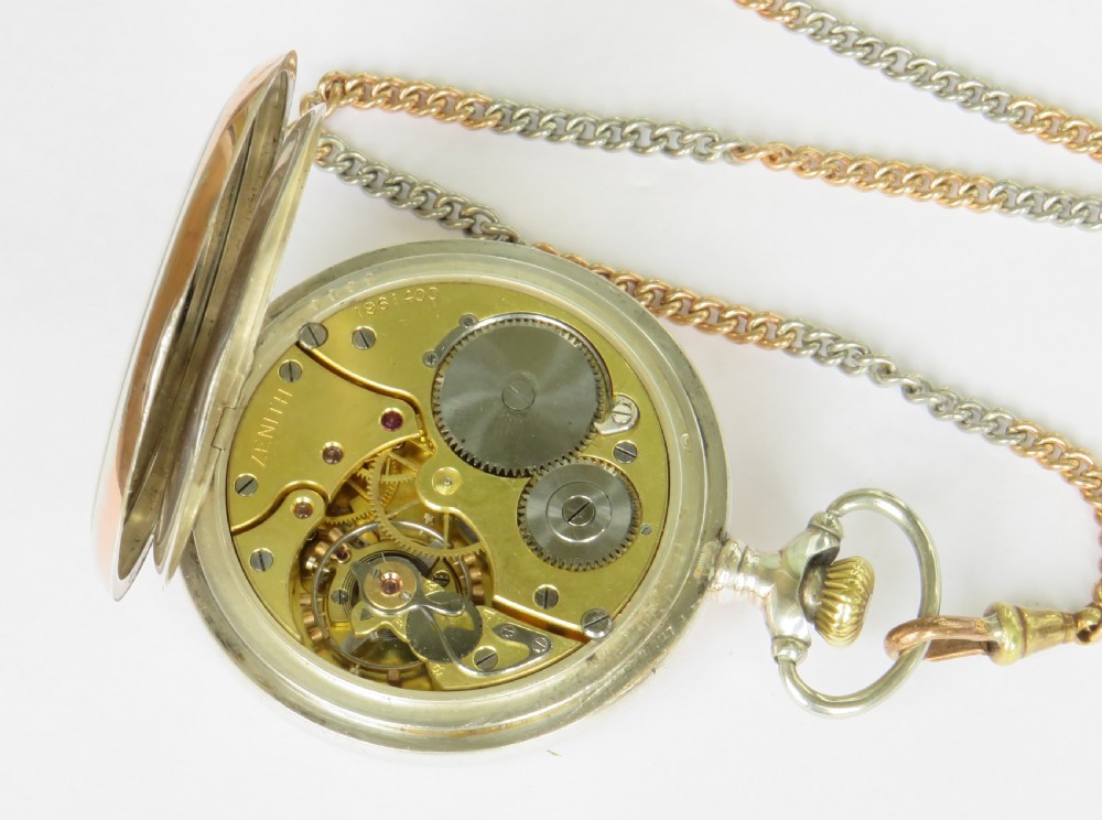 Antique silver Zenith pocket watch and chain View IV