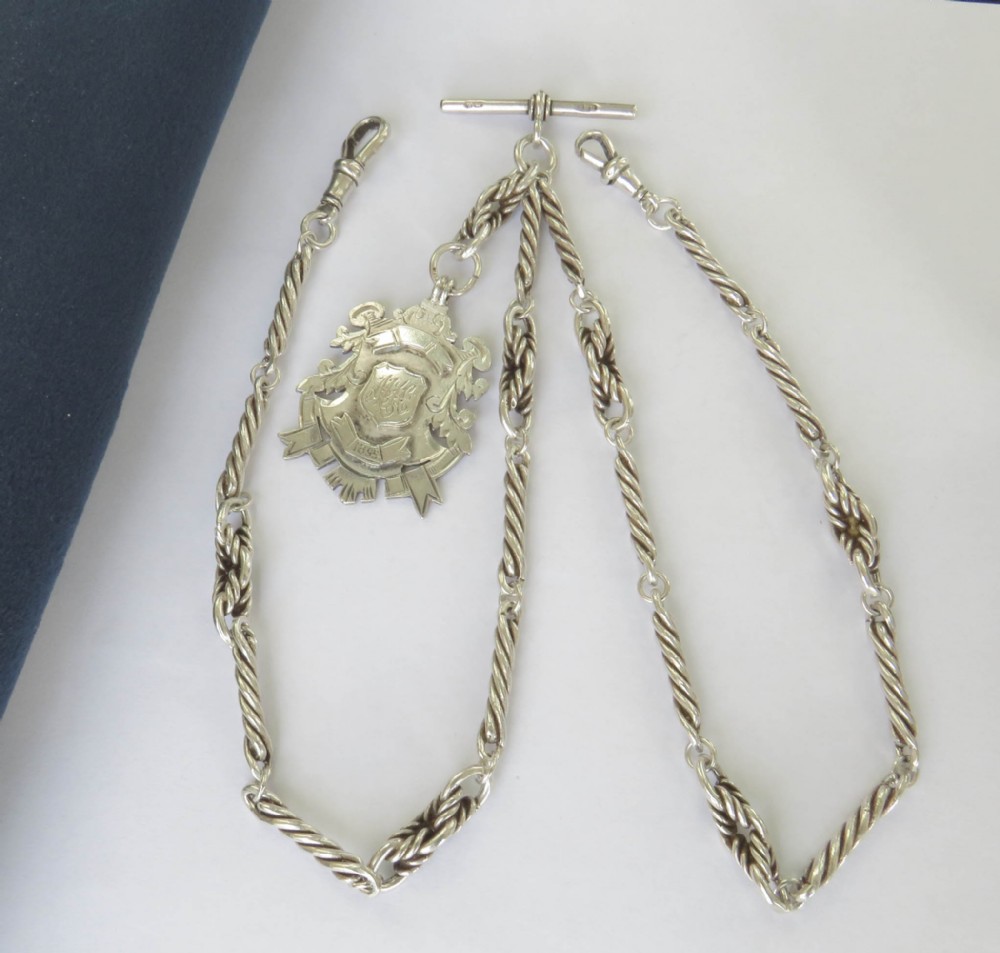 Antique silver double watch chain / necklace