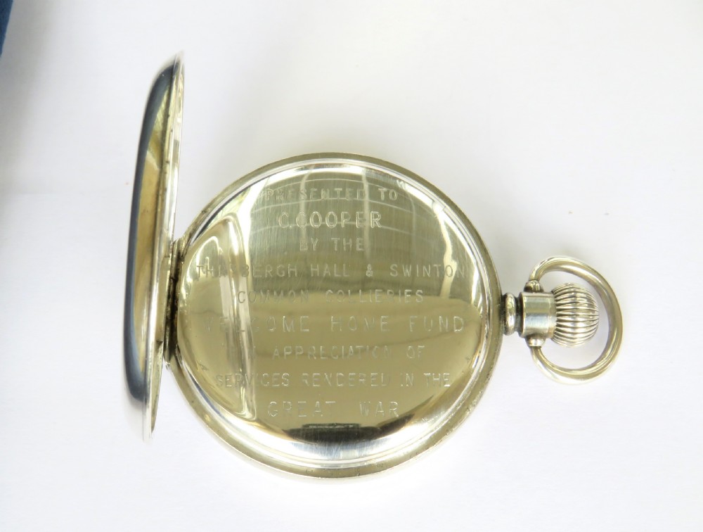 Silver Waltham pocket watch, Great War presentation View III