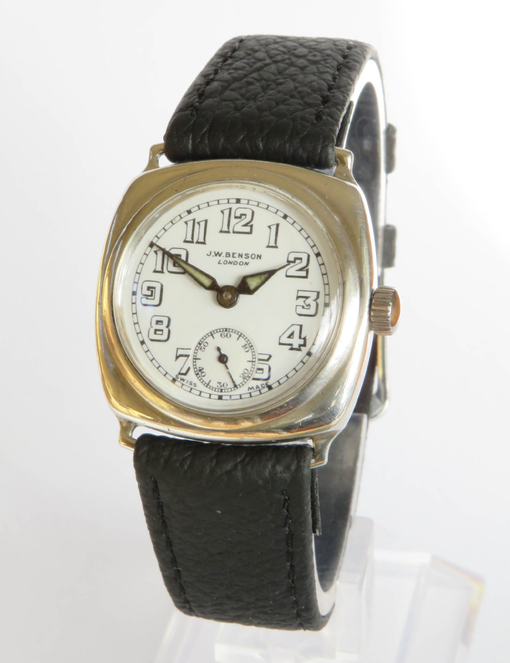Gents silver Cyma wrist watch, J W Benson, 1937