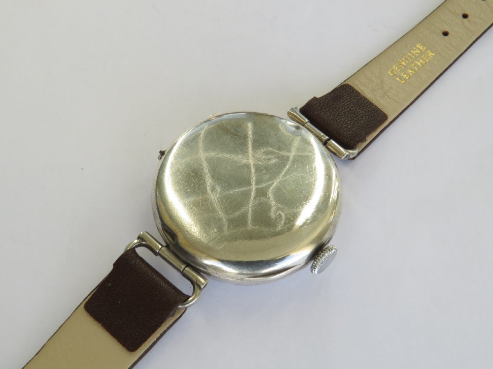 Gents antique silver Cyma wrist watch, 1914 View V