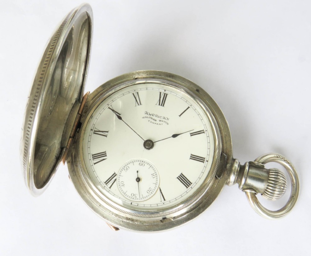 Antique Waltham silver full hunter pocket watch, 1888.