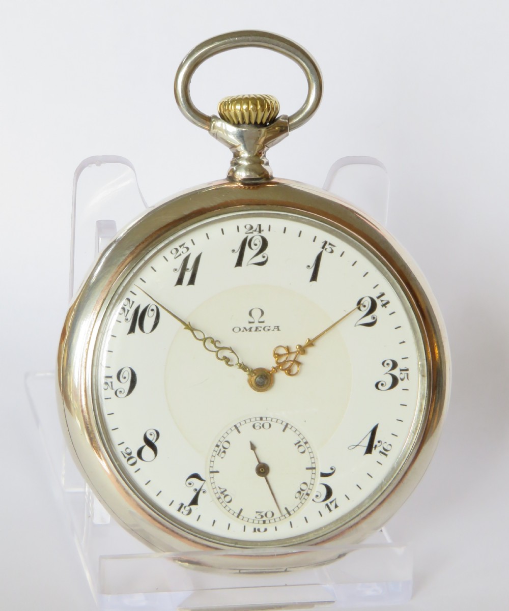 Antique silver Omega pocket watch, 1930 View II