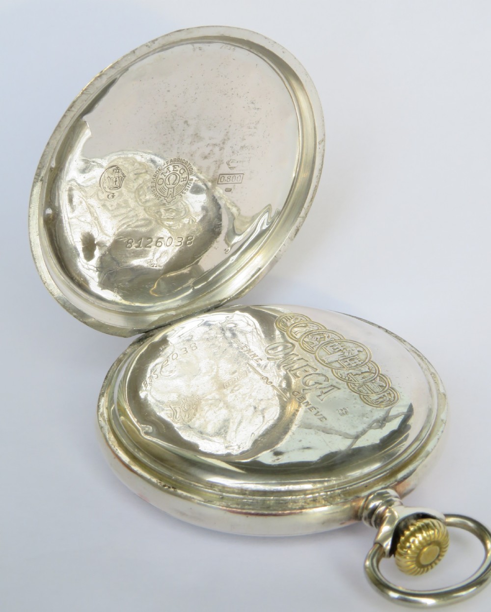 Antique silver Omega pocket watch, 1930 View IV