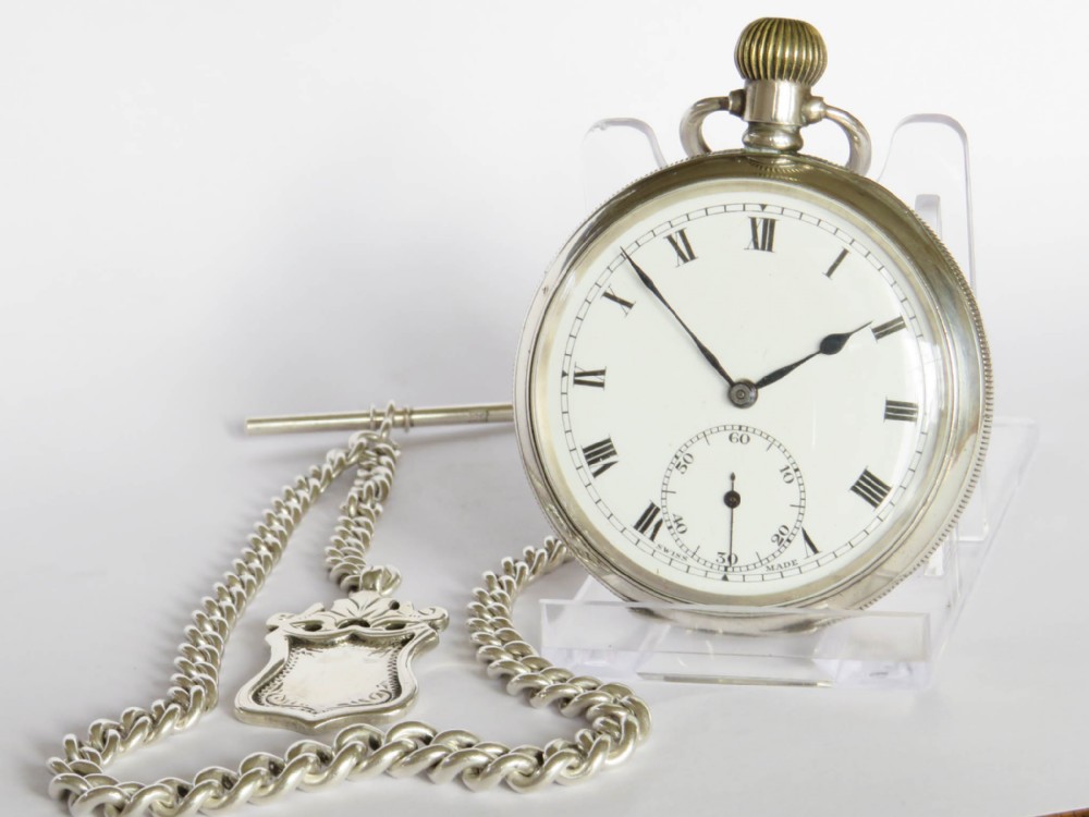 Antique Selezi silver pocket watch and chain