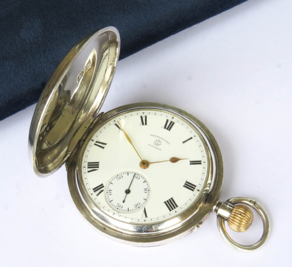 Antique silver Rotherhams full hunter pocket watch, 1927