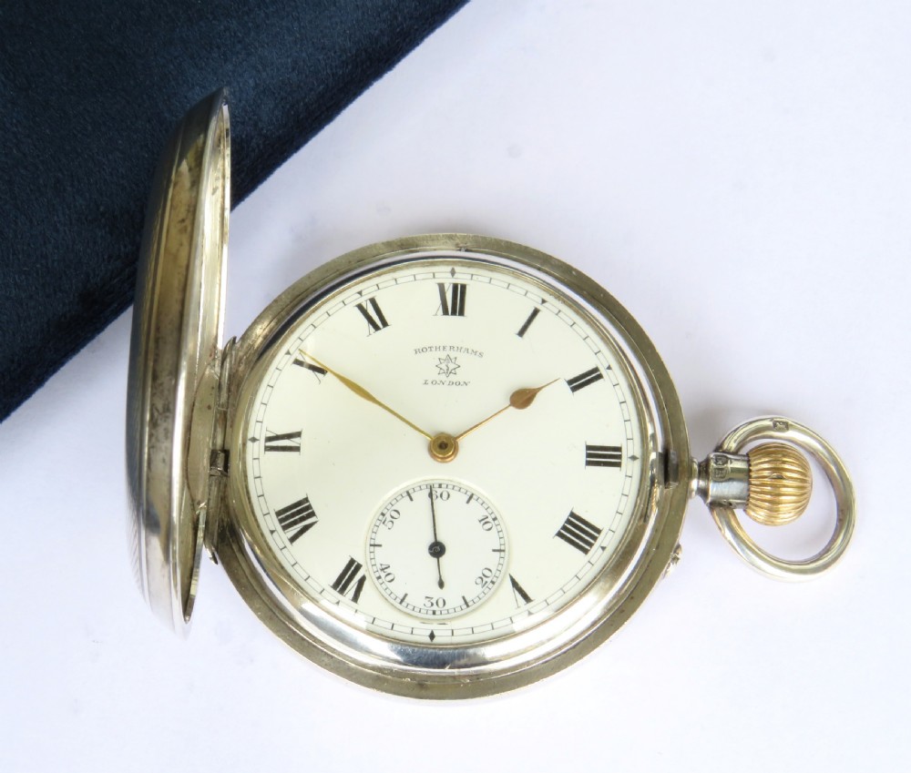 Antique silver Rotherhams full hunter pocket watch, 1927 View II