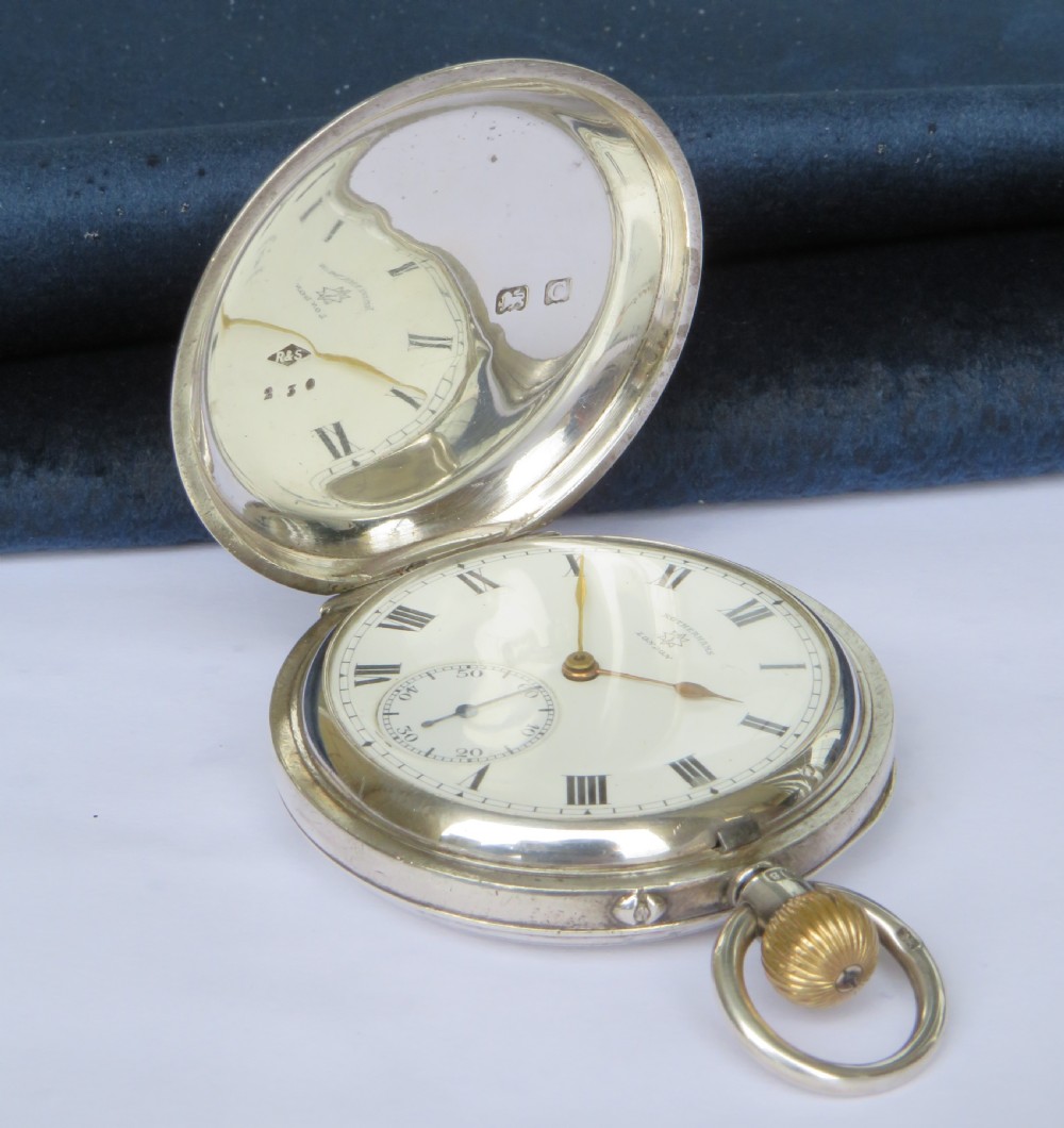 Antique silver Rotherhams full hunter pocket watch, 1927 View III