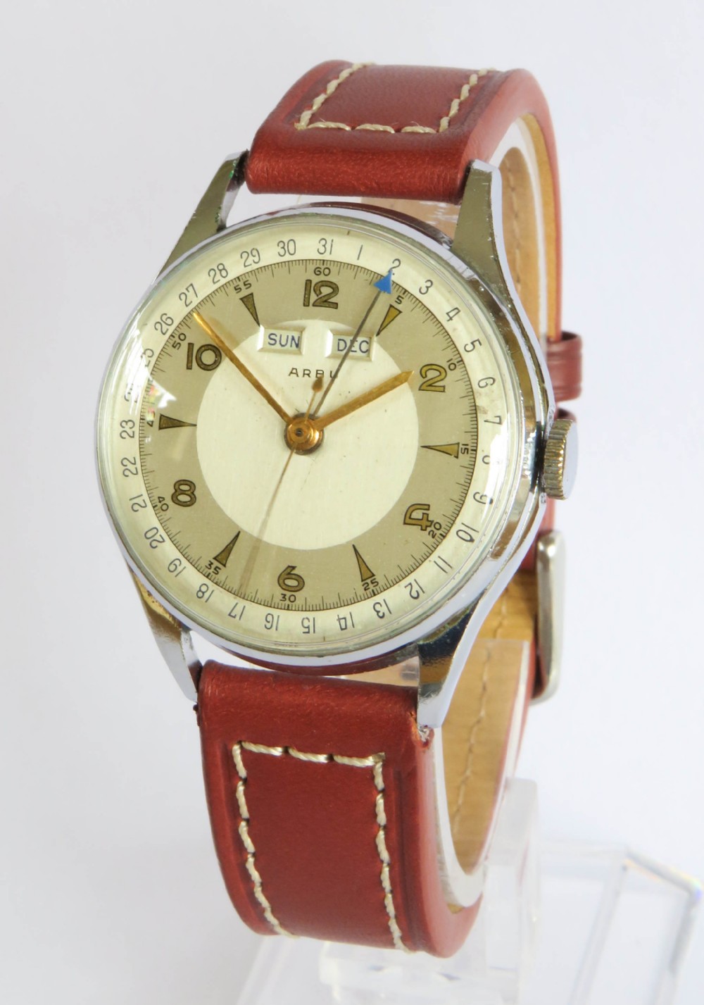 Gents 1940s Arbu triple date wrist watch