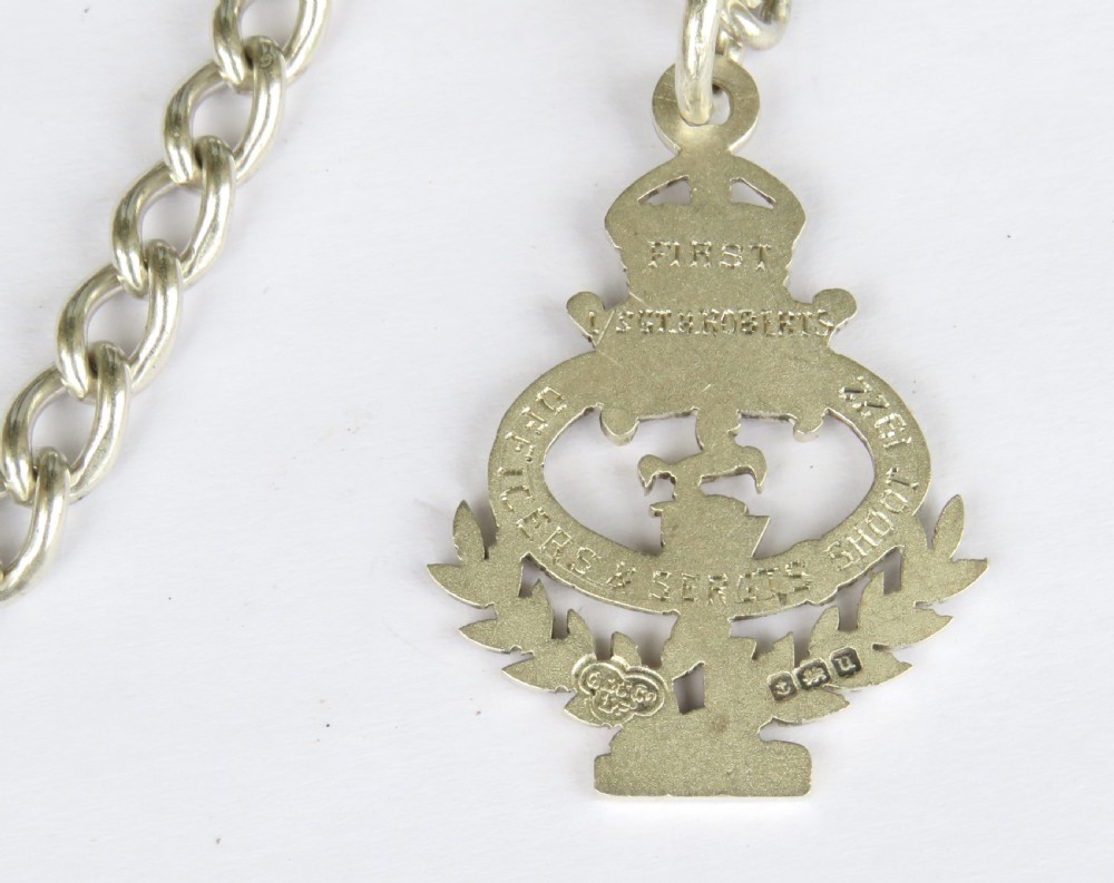 Antique silver watch chain and military fob View III