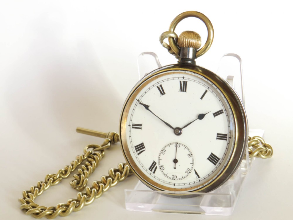 Antique gun metal pocket watch and chain