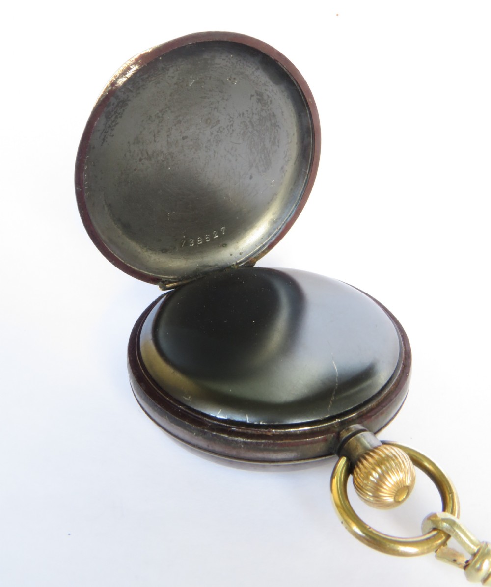 Antique gun metal pocket watch and chain View III