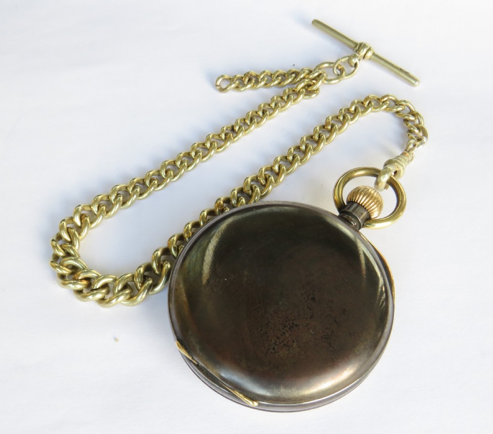 Antique gun metal pocket watch and chain View V
