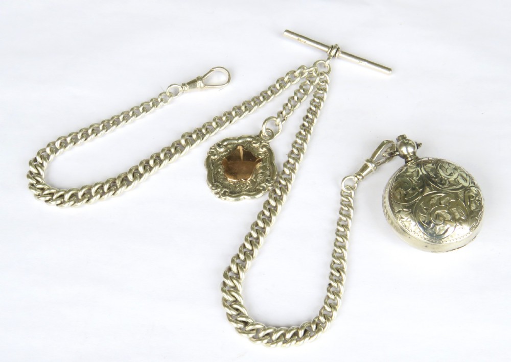 Antique silver watch chain and sovereign holder