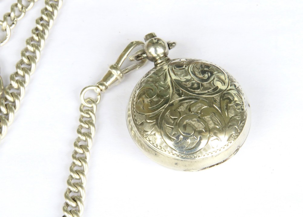 Antique silver watch chain and sovereign holder View II