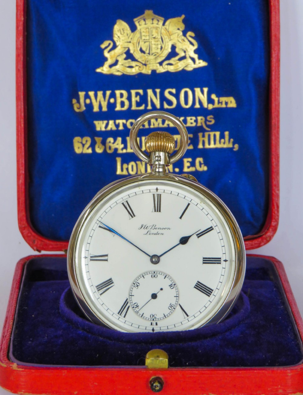 Antique silver J W Benson pocket watch, military