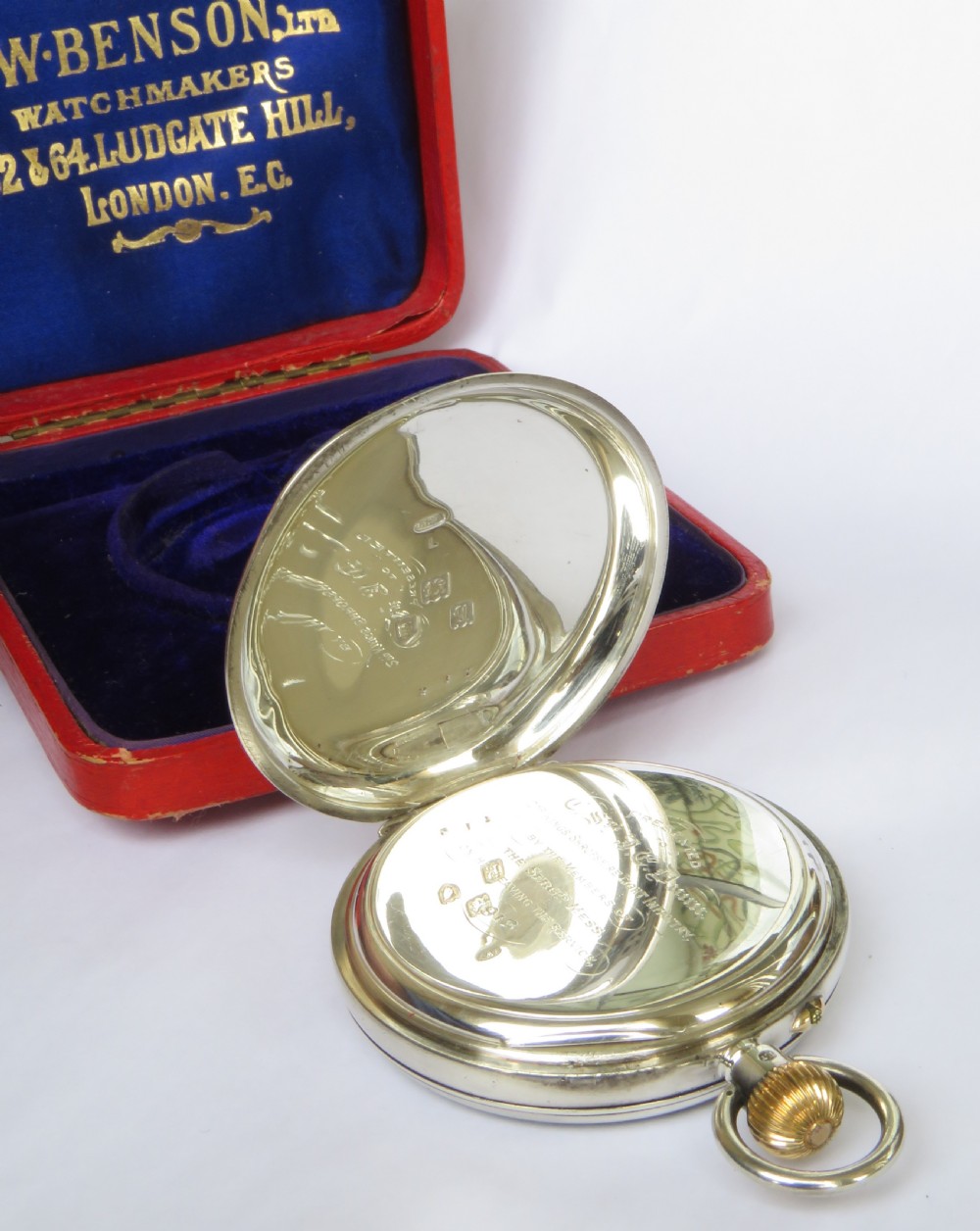 Antique silver J W Benson pocket watch, military View IV