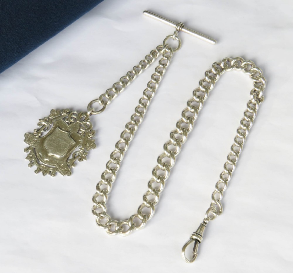 Antique silver watch chain and fob