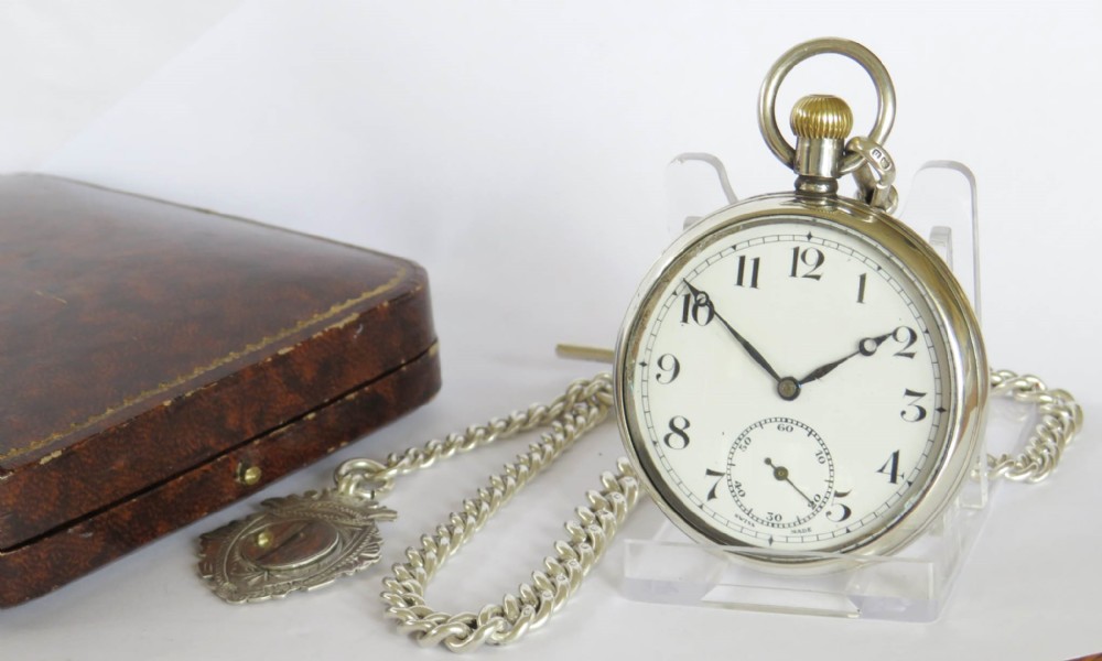 Swiss silver pocket watch and chain