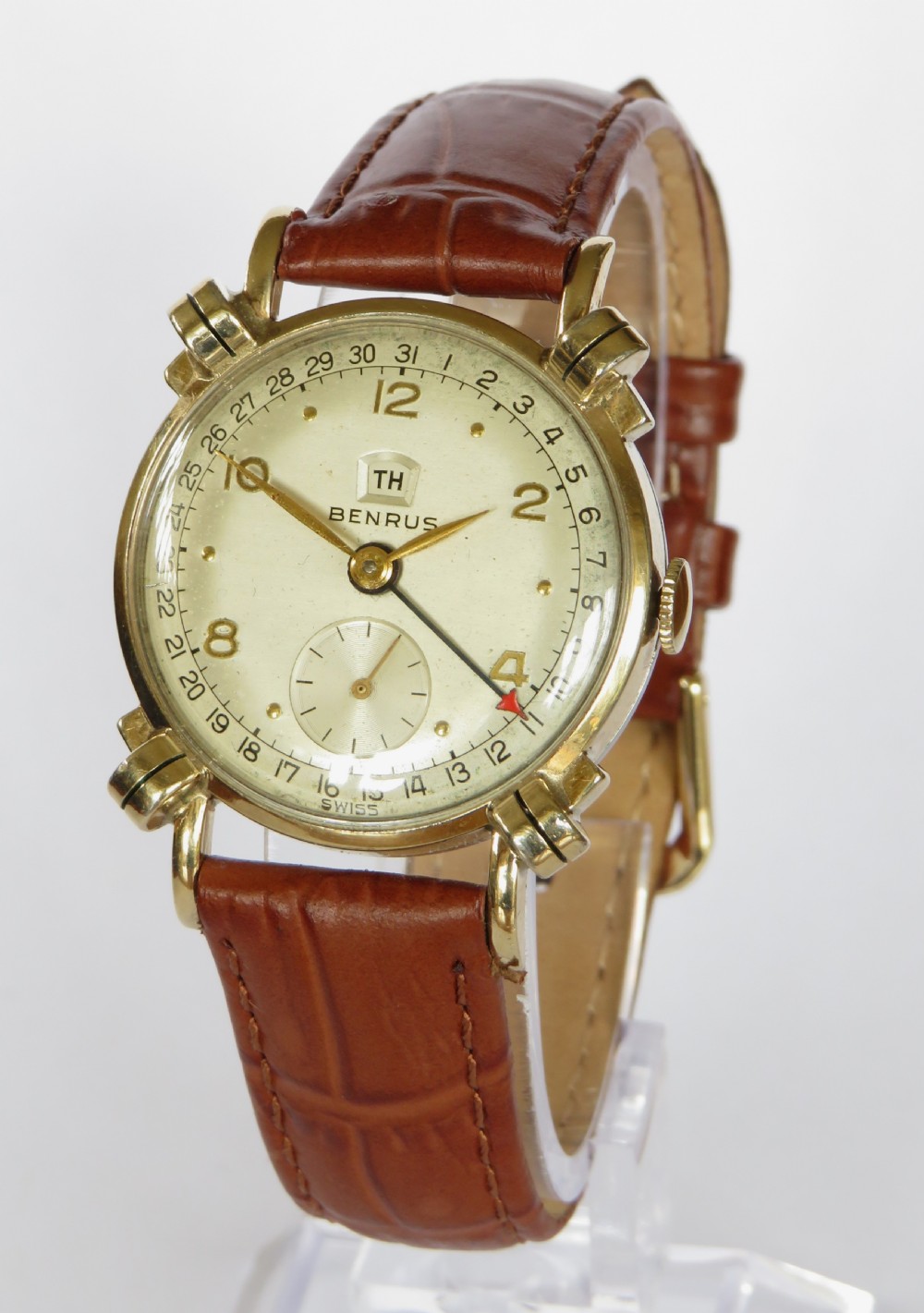 Gents 1950s Benrus date pointer wrist watch, knotted lugs