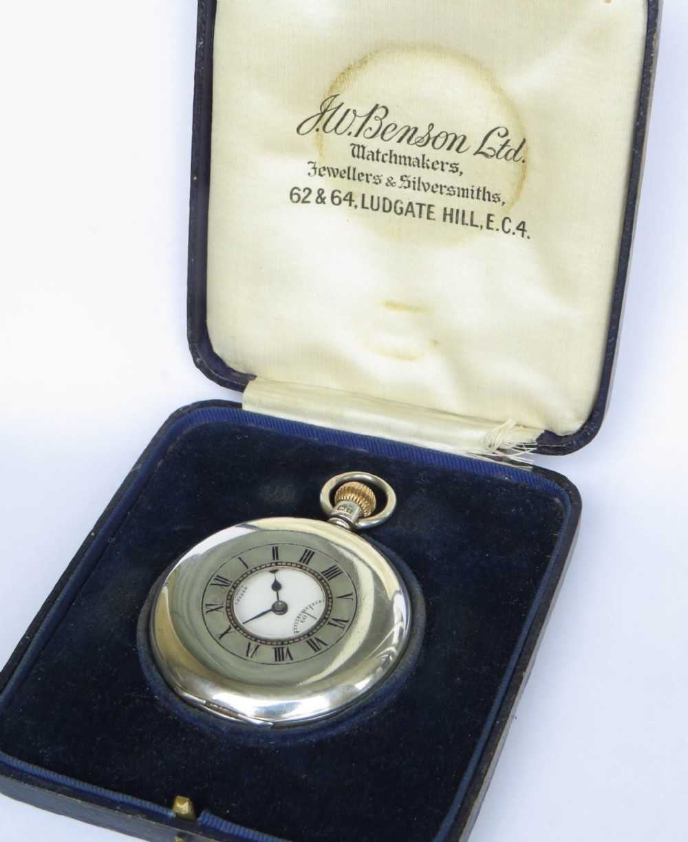 1933 silver half hunter pocket watch, J W Benson